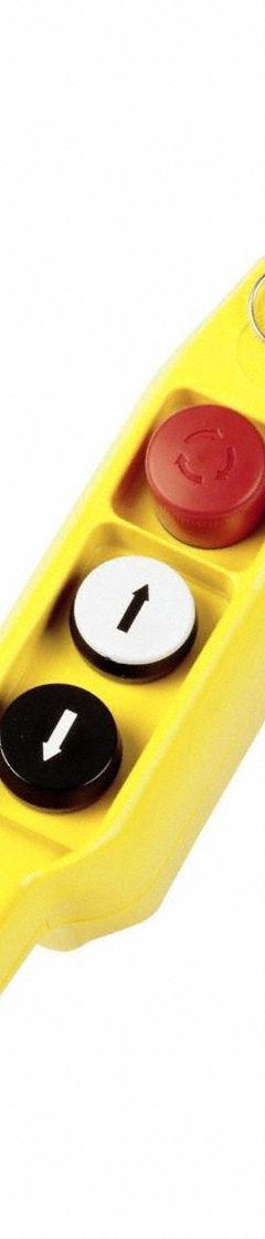 GIOVENZANA Pendant Control Station: (3) Push Buttons, 2NO/1NC, Emergency Stop/Up/Down, NEMA 4X (MPN P03.1). Key specifications — AC Contact Rating: 16 A @ 690 V; Action: Maintained/Momentary/Momentary; DC Contact Rating: 2 A @ 690 V; Enclosure Material: Thermoplastic; Legend: Emergency Stop; Mounting Orientation: Vertical; Operator Configuration: (3) Push Buttons; Brand: GIOVENZANA.
