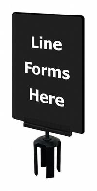 TENSABARRIER Acrylic Sign: Black, Line Forms Here Message, 11 in Overall Lg, 7 in Overall Wd (MPN S17-P-33-7X11-V-HDSB-1701-33). Key specifications — Brand: TENSABARRIER; Color: Black; Includes: Mounting Adapter; Message: Line Forms Here; For Use With: Tensabarrier Posts; Material: Acrylic.