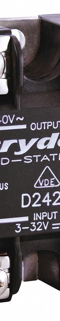 CRYDOM Solid State Relay: Surface Mounted, 90 A Max Output Current, SCR, AC Output (MPN D2490). Key specifications — Brand: CRYDOM; Current Type: AC; Electrical Connection: Screw Clamp; Finger Safe: No; Input Current: 12 mA; Maximum Output Current without Heat Sink: Not Recommended; Mounting Style: Panel; Output Voltage: 24 to 280V AC.