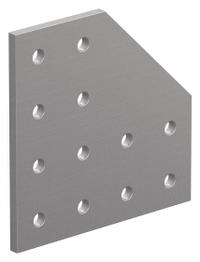 Joining Plate: 90° Angled Flat Plate, 10 Series, 3/16 in x 4 in x 4 in, For 17/64 in Slot Wd, Silver (MPN 4128). Key specifications — Material: Aluminum; Brand: 80/20; Finish: Anodized.
