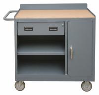 DURHAM MFG Mobile Cabinet Workbench: 42 in x 18 in, Hardboard, 1,200 lb Overall Load Capacity, Gray (MPN 2212A-TH-LU-95). Key specifications — Included Components: Handle on Side; Assembly: Fully Assembled; Brand: DURHAM MFG.