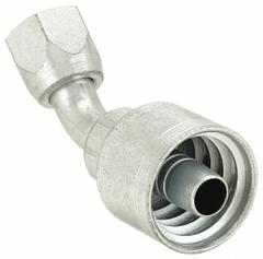 AEROQUIP Hydraulic Crimp Fitting: Steel x Steel, 45° Elbow, -12 For Hose Dash Size, JIC x Crimp (MPN 4SA12FJA10). Key specifications — Fitting Gender: Female x Genderless; Fitting Connection Type: JIC x Crimp; Thread Size: 1-1/16"-12; For Hose Dash Size: -12; Brand: AEROQUIP.
