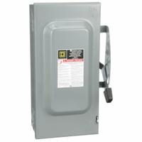 SQUARE D Safety Switch: Non-Fusible, 100 A, Three Phase, 240V AC, Galvanized Steel, Indoor (MPN DU323). Key specifications — attr867131: SQUARE D.