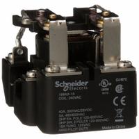 SCHNEIDER Open Power Relay: Surface Mounted, 40 A Current Rating, 240V AC, DPDT, 8 Pins/Terminals (MPN 199AX-15). Key specifications — Brand: SCHNEIDER; Base Type: Octal; Mounting Style: Surface; Electrical Connection: Screw Terminal; Manufacturer Part Number: 199AX-15; Operating Current: 40 A at 28V DC (Resistive Load); Series: 199 Power Series.