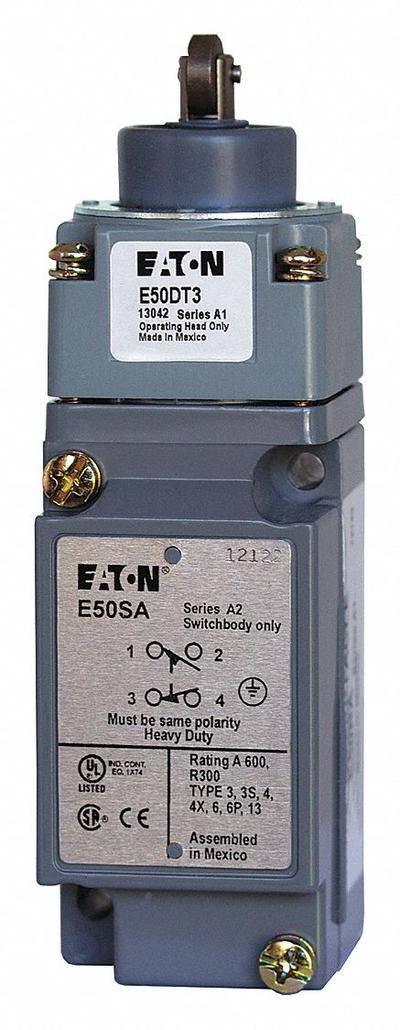 EATON Push Roller Plunger Limit Switch: Roller Plunger, Metallic, Momentary/Momentary - Top-Mount Roller-Plunger Limit Switches