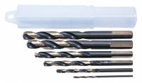 CLE-LINE Mechanics Length Drill Bit Set: 6 Pc, 1/16" to 3/8", 135° Split Point, Black Oxide HSS (MPN C22309). Key specifications — attr1238911: Metal Index; attr1238913: 1/16 in to 3/8 in by 16ths.