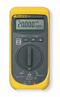FLUKE Loop Calibrator: Loop Calibrators, mA Read/Loop Power/mA Source, Loop Calibrator, Fluke-705. Key specifications — Includes: (2) TL75 Safety-Designed Test Leads; Manufacturer Part Number: Fluke-705; Brand: FLUKE; Calibration Certificate Type: NIST; Current Accuracy: 0.02% + 2 LSD; Parameters Measured: DC Current; Product Type: Loop Calibrator; Voltage Accuracy: 0.025% Reading + 2 LSD.