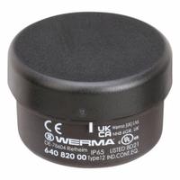 WERMA Mounting Base: Tower Light Base, For KombiSIGN 71, 1 7/16 in Overall Ht, 2 3/4 in Overall Dia (MPN 64080000). Key specifications — Brand: WERMA; Compatible with Series: KombiSIGN 71; Connection Type: Spring Terminal; Housing Color: Black; IP Rating: IP65; Mounting Location: Threaded Mount; Manufacturer Part Number: 64080000; Includes: Gasket.