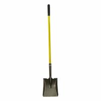NUPLA Square Point Shovel: Steel Blade, 14 ga, Straight Handle Type, Fiberglass Handle (MPN 75.69-249). Key specifications — Blade Color: Black; Handle Color: Yellow; Blade Material: Steel.