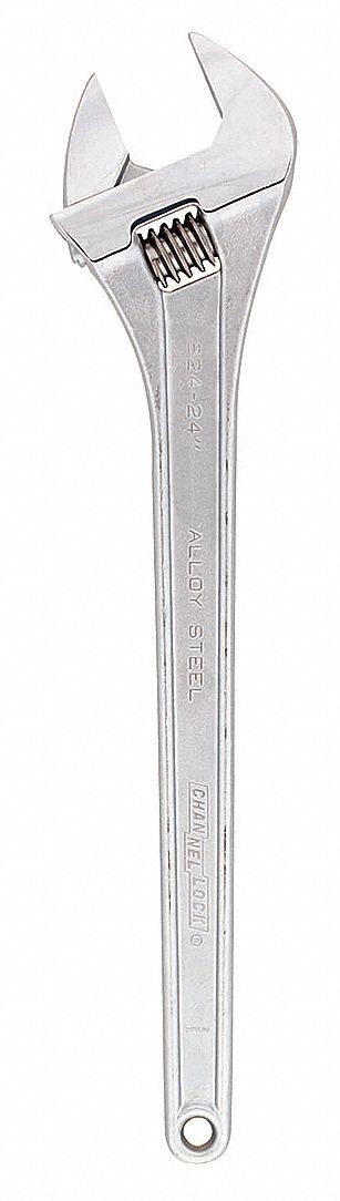 CHANNELLOCK Adjustable Wrench: Alloy Steel, Chrome, 24 in Overall Lg - General Purpose Adjustable Wrenches