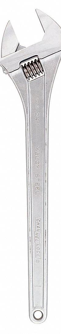 CHANNELLOCK Adjustable Wrench: Alloy Steel, Chrome, 24 in Overall Lg, 2 7/16 in Jaw Capacity (MPN 824). Key specifications — attr309359: Chrome; attr324924: CHANNELLOCK; attr309358: Alloy Steel.