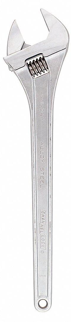 CHANNELLOCK Adjustable Wrench: Alloy Steel, Chrome, 24 in Overall Lg, 2 7/16 in Jaw Capacity (MPN 824). Key specifications — attr309359: Chrome; attr324924: CHANNELLOCK; attr309358: Alloy Steel.