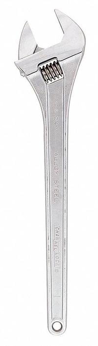CHANNELLOCK Adjustable Wrench: Alloy Steel, Chrome, 24 in Overall Lg, 2 7/16 in Jaw Capacity (MPN 824). Key specifications — attr309359: Chrome; attr324924: CHANNELLOCK; attr309358: Alloy Steel.