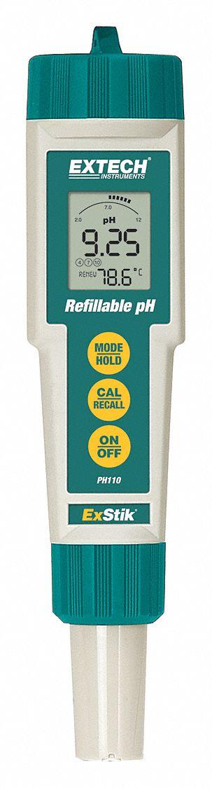 EXTECH pH Meter: pH/Temp, Meter - Pocket pH Testers