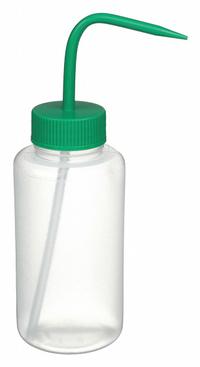 DYNALON Wash Bottle: 500 mL, No Imprinting, Green, Wide, Std Spout Spout, Colorless, 75 mm Body Dia (MPN 3UUN9). Key specifications — Closure Color: Green; Vented/Nonvented: Nonvented; Body Color: Colorless; Brand: DYNALON; Imprinting Group: No Imprinting or Write On.