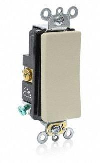 LEVITON Wall Switch: Rocker Switch, Single Pole, Maintained, Ivory, 120/277V AC, 20 A (MPN A5621-2I). Key specifications — Illuminated: No; Voltage Rating: 120/277V AC.
