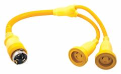 HUBBELL WIRING DEVICE-KELLEMS Marine Adapter: 3 1/2 ft Lg, 6 AWG_10 AWG, Yellow, 120/240V AC (MPN HBL64CM54). Key specifications — Temperature Rating: -40° to 75°F; Brand: HUBBELL WIRING DEVICE-KELLEMS.