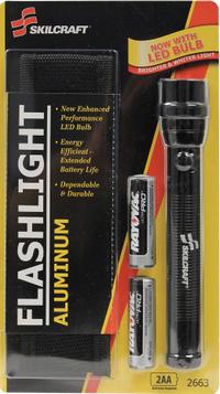 ABILITY ONE Flashlight: 110 lm, 5 hr Run Time at Max. Brightness, 1 Light Output, Black, 2 Batteries (MPN 6230-01-513-2663). Key specifications — Brand: ABILITY ONE; Battery Requirements - Broad: Includes 2 AA.