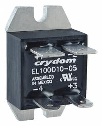 CRYDOM Solid State Relay: Surface Mounted, 5 A Max Output Current, MOSFET, DC Output (MPN EL100D5-05). Key specifications — Brand: CRYDOM; Current Type: DC; Electrical Connection: Quick-Connect; Finger Safe: No; Input Current: 27 mA; Maximum Output Current without Heat Sink: 5 A; Mounting Style: Panel; Output Voltage: 3 to 100V DC.
