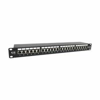 EATON TRIPP LITE Patch Panel: Flat, 1 Rack Units, 24 Ports, 6A, 110 IDC/Krone IDC, 19 in Overall Dp (MPN N252-024-6A-SH). Key specifications — Brand: EATON TRIPP LITE; Compatible Cable Performance Category: 6A; Material: Plastic; _Access Type: Rear Access; _Port Labeling: Adhesive Label; _Rear Termination: 110 IDC; _Shielded: Shielded.