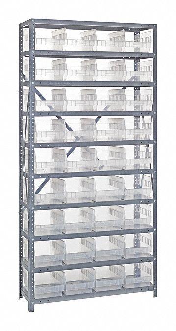 QUANTUM STORAGE SYSTEMS Pick Rack: 36 in x 18 in x 75 in, 1 Sided, 36 Bins, Open, Shelf Bin - Metal Stationary Bin Shelving with Open-Front Bins