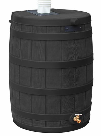 BUSHMAN Rain Barrel: Black, 30 in Overall Ht, 23 in Overall Wd, Spigot Included - Rain Barrels