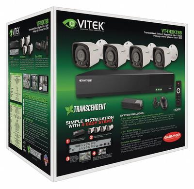 VITEK Digital Video Recorder Kit: Bullet, 4 Cameras Included, 2.8 mm Max Focal Lg - Video Surveillance Digital Systems w/ Cameras