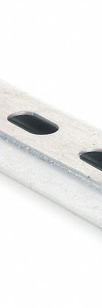Strut Channel - Slotted: Steel, Pre-Galvanized, 14 ga Gauge, 20 ft Overall Lg, Silver (MPN B1400HS 20PG). Key specifications — Material: Steel; Color: Silver; Finish: Pre-Galvanized; Hole Size: 9/16 in x 1-1/8 in; Hole Spacing: 2 in Center to Center; Slot Type: Slotted; Brand: SUPERSTRUT.