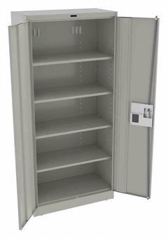 TENNSCO Storage Cabinet: 36 in x 18 in x 78 in, Recessed Pull Handle & Electronic Keypad, Leveling (MPN 7818ELLG). Key specifications — Cabinet Color: Light Gray; Method of Construction: Welded; Base Type: Leveling; Assembled: Assembled; Mobility: Stationary; Adjustable Shelves: Adjustable; Cabinet Finish: Powder Coated; Cabinet Material: Steel.