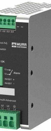 MURRELEKTRONIK DC Power Supply: DIN Rail, 240 W Output Power - Rated, 10.6 A Current - Output (MPN 9000-17332-1221110). Key specifications — attr1044898: Three; attr1044874: Aluminum; attr1044879: 450.5 to 810V DC; attr211400: MURRELEKTRONIK.
