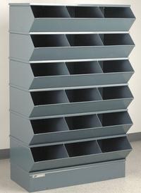 STACKBIN Sectional Stacking Bin Units: 37 in x 20 in x 63 in, Std, 18 Compartments, Gray (MPN 3-418SSB). Key specifications — Color: Gray; Brand: STACKBIN.