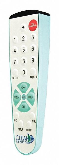 CLEAN REMOTE Universal Remote Control: Universal, CR1R, Room Cable Boxes, White. Key specifications — Manufacturer Part Number: CR1R; Brand: CLEAN REMOTE; Color: White; Features: No Menu Button; For Use With: Room Cable Boxes; Compatible With_Broad: Universal; Remote Features - Broad: Cleanable.