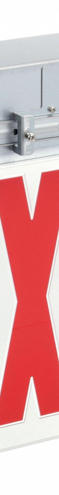 Edge-lit Exit Sign: 1 Faces, Red, Aluminum, Universal Field Selectable Chevrons, LED, Silver (MPN EDGRNY 1 R EL). Key specifications — Housing Color: Silver; Brand: LITHONIA LIGHTING; Lighting Technology: LED; Self Diagnostics: No; Housing Material: Aluminum; Text Color: Red.