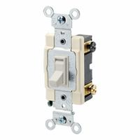 LEVITON Wall Switch: Toggle Switch, 4-Way, Maintained, Light Almond, 120/277V AC, 15 A (MPN 54504-2T). Key specifications — Illuminated: No; Voltage Rating: 120/277V AC.
