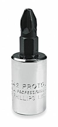 PROTO Socket Bit: 3/8 in Drive Size, Phillips Tip, #2 Tip Size, 1 31/32 in Overall Lg, Fixed Insert (MPN J5241). Key specifications — attr1213300: #2; attr1213307: Fixed Insert; attr1213309: PROTO.
