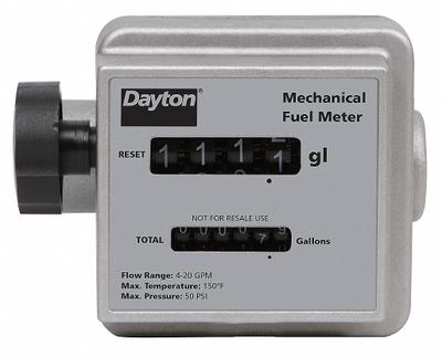 Dayton Mechanical Flowmeter: Mechanical Flowmeter, Diesel/Gasoline/Oils, Aluminum - Nutating Disc Totalizers for Fuels