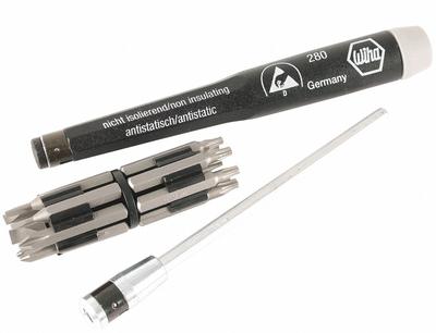 WIHA Multi-Bit Screwdriver: 11 - 20 Tips, 16 Pieces, 16 Bits, Pocket, Alloy Steel - ESD-Safe Multi-Bit Screwdriver Kits