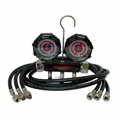 BLACKMAX Refrigerant Manifold Set: 2 Valves, 3 Hoses, Series Blackmax - Analog Manifolds