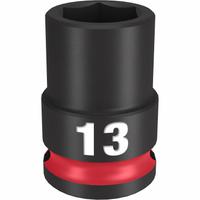 MILWAUKEE Standard Impact Socket: 3/8 in Drive Size, Metric, 13 mm Socket Size, 6-Point, Std (MPN 49-66-6137). Key specifications — attr1215501: MILWAUKEE; attr1215515: Black Phosphate; attr1215518: 13 mm.