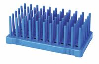 Tube Rack: 4 1/8 in Overall Wd, 2 1/8 in Overall Ht, 7 3/8 in Overall Lg, Polypropylene, Blue (MPN HS24311B). Key specifications — Material: Polypropylene; Mounting Location: Benchtop; Color: Blue; Product Type: Test Tube Rack; Total Holding Capacity: (50) Wells; Brand: HEATHROW SCIENTIFIC.