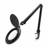 AVEN Magnifying Lamp: LED, 2.25x, 5 Diopter, 800 lm Max Brightness, 35.5 in Arm Reach, Articulating (MPN 26504-LEDUV). Key specifications — Brand: AVEN; Magnification: 2.25x; ESD Safe: Yes; Lens Material: Glass; Lighting Technology: LED; Operating Voltage: 120V AC; Includes Ultraviolet Light: Yes.