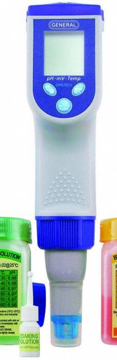 GENERAL Pocket Multiparameter Meter Kit: pH, pH Electrode with ATC, (4) AAA Batteries/Carrying Case (MPN DPH7011). Key specifications — Test Parameters: Temperature; Manufacturer Part Number: DPH7011; Configured Test Parameters: pH; Measurement Components Included: pH Electrode with ATC; Other Accessories Included: (4) AAA Batteries; Reagents and Solutions Included: Soaking Solution.