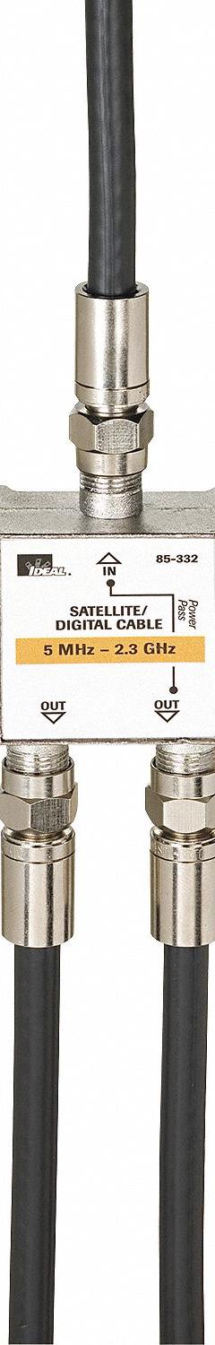 POWER FIRST Cable Splitter: (1) F-Type Female x (2) F-Type Female Splitter, Max. 2,300 MHz, Silver (MPN 4LWZ1). Key specifications — Product Type: Audio/Video Splitter; Manufacturer Part Number: 4LWZ1; Color: Silver; Brand: POWER FIRST; End 1 Connection Type: F-Type Female; End 2 Connection Type: F-Type Female.