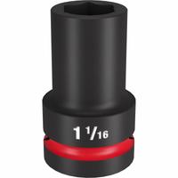 MILWAUKEE Deep Impact Socket: 1 in Drive Size, SAE, 1 1/16 in Socket Size, 6-Point, Deep, Friction (MPN 49-66-6505). Key specifications — attr1215501: MILWAUKEE; attr1215515: Black Phosphate; attr1215518: 1-1/16 in.
