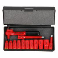 WIHA Socket Wrench Set: 1/4 in Drive Size, 13 Pieces, 3/16 in to 9/16 in Socket Size Range (MPN 31390). Key specifications — attr1204555: WIHA; attr1206530: 5-1/2 in Rounf Head Ratchet; attr1227475: 1/4 in; attr1204546: (10) 6-Point; attr1206529: 3/16 in to 9/16 in.