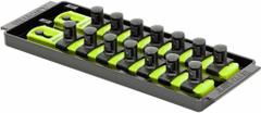 ERNST MANUFACTURING Socket Organizer: Yellow, 3 5/8 in Overall Wd, 14 Posts/Slots, Sockets (MPN 8563HV). Key specifications — attr1125333: (14) Socket Clips; attr1125346: ERNST MANUFACTURING; attr1125347: Yellow; attr1136588: Sockets; attr1125364: Socket Bit Tray.