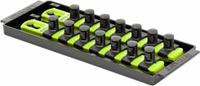 ERNST MANUFACTURING Socket Organizer: Yellow, 3 5/8 in Overall Wd, 14 Posts/Slots, Sockets (MPN 8563HV). Key specifications — attr1125333: (14) Socket Clips; attr1125346: ERNST MANUFACTURING; attr1125347: Yellow; attr1136588: Sockets; attr1125364: Socket Bit Tray.