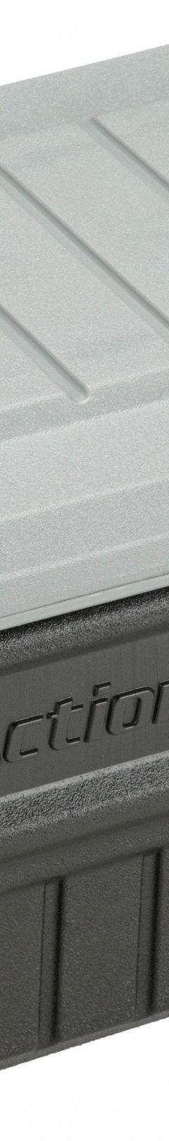 RUBBERMAID Attached Lid Tote: 8 gal, 20 in x 14 1/2 in x 12 in, Black Body, Gray Lid, Plastic (MPN RMAP080000). Key specifications — Material: Plastic; Brand: RUBBERMAID.