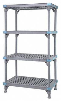 QUANTUM STORAGE SYSTEMS Shelving Unit: 48 in x 24 in, 62 in Overall Ht, 4 Shelves, Quick-Adjust (MPN QP244862VS-4). Key specifications — Resistance Properties: Abrasive Chemical-Resistant; Shelf Adjustment Type: Quick-Adjust; Frame Material: Polypropylene; Shelving Material: Polypropylene; Brand: QUANTUM STORAGE SYSTEMS.