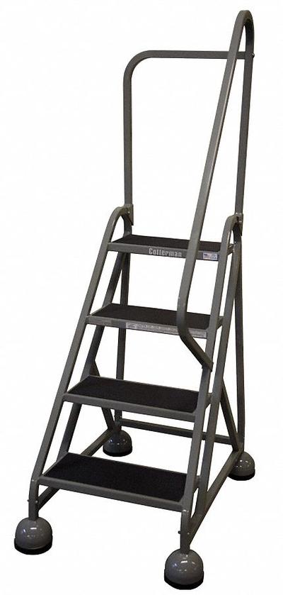 COTTERMAN Rolling Ladder: 3 ft Platform Ht, Partially Assembled, Steel - Steel Ultra-Stable Weight-Actuated Ladders